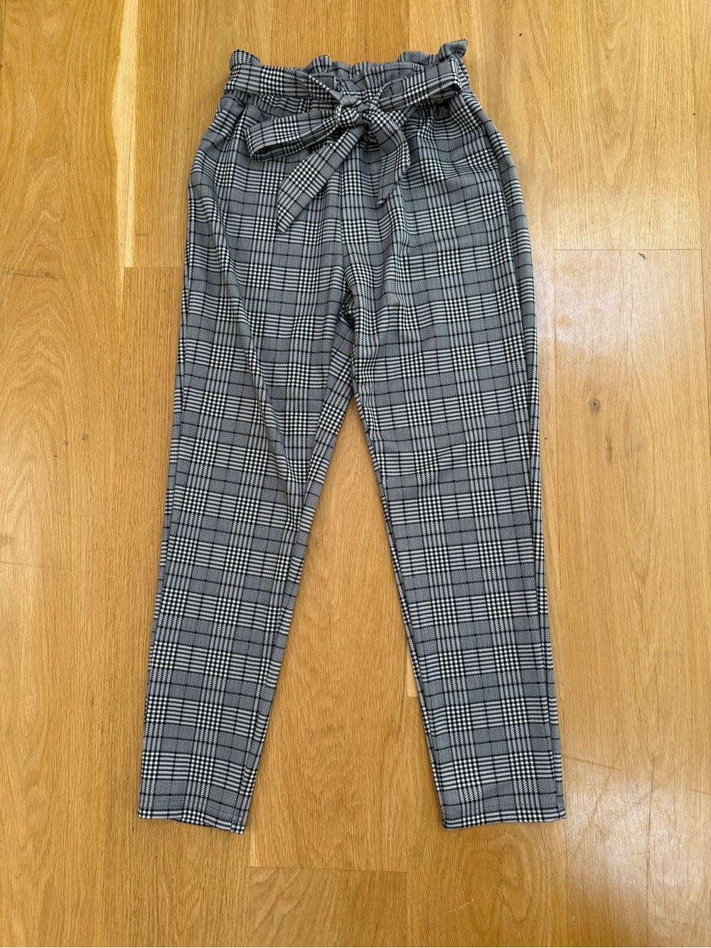 SHEIN Black & Gray Plaid Paperbag Pants